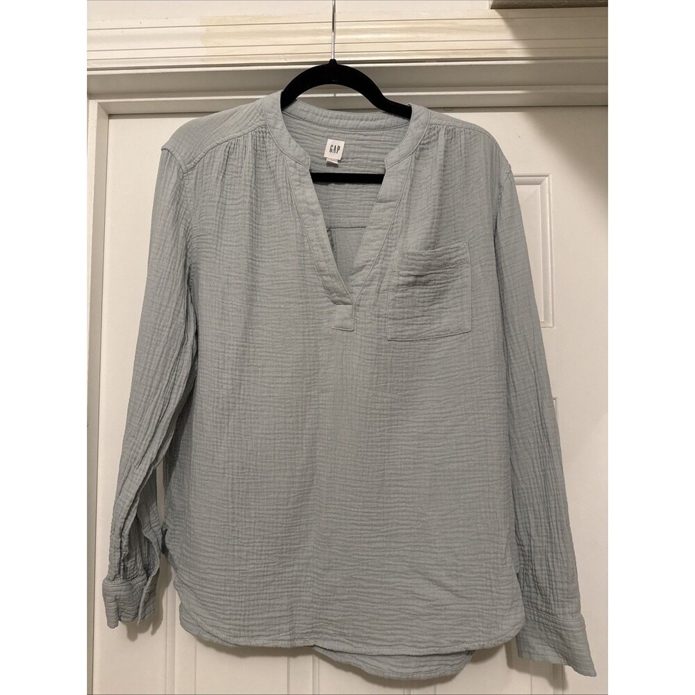 Gap Gauzy Popover Shirt Light Blue/Gray M